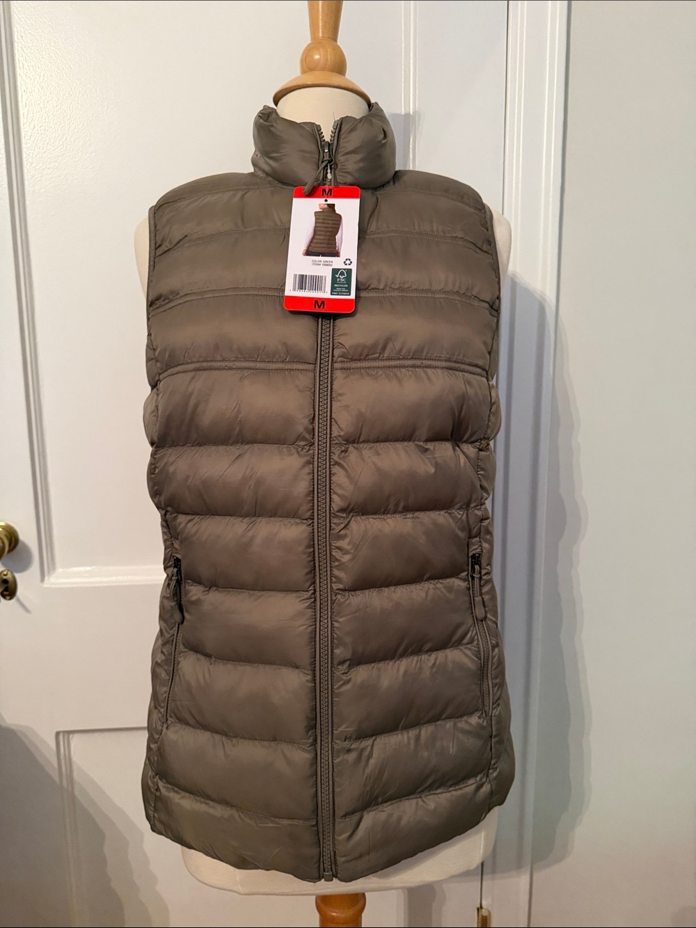 Lightweight Taupe Puffer Vest - Women's Jacket 4 pocket
